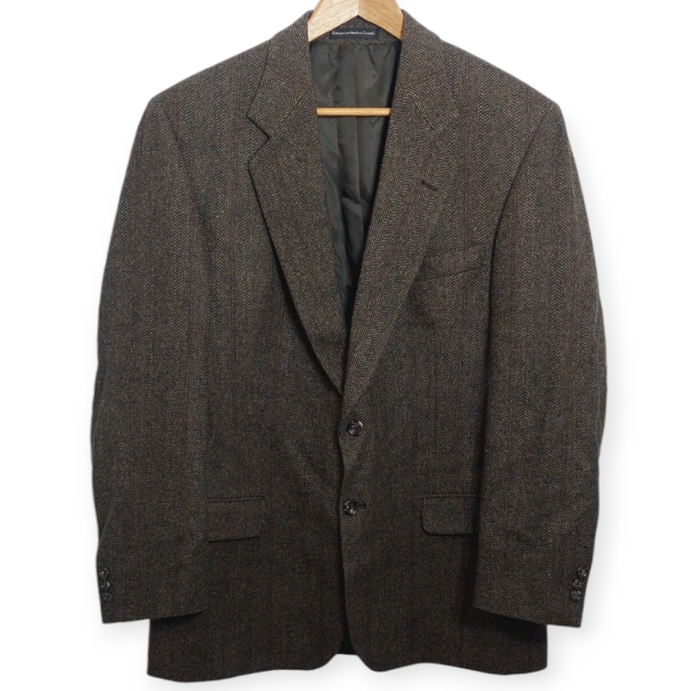 Cricketeer Men's Size 42R Suit Jacket 100% Wool Brown Vintage Herringbone